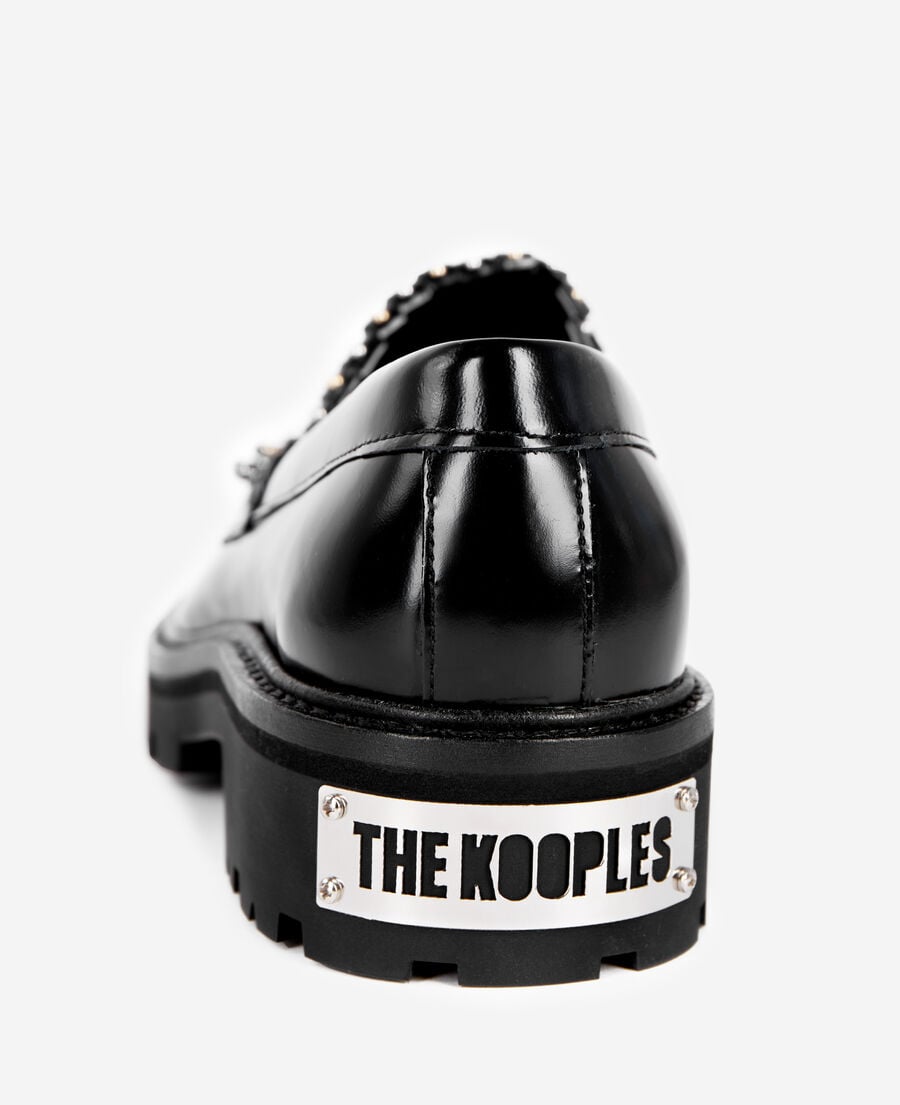 The Kooples DAMEN BLACK schwarze penny mokassins aus leder mit nieten