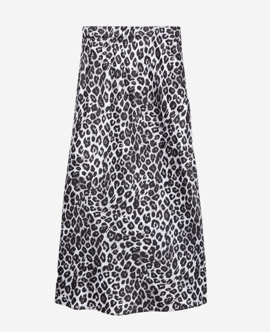 The Kooples FEMME BLACK WHITE LEOPARD jupe longue imprimée en soie