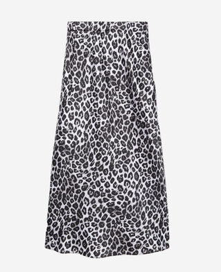 The Kooples FEMME BLACK WHITE LEOPARD jupe longue imprimée en soie