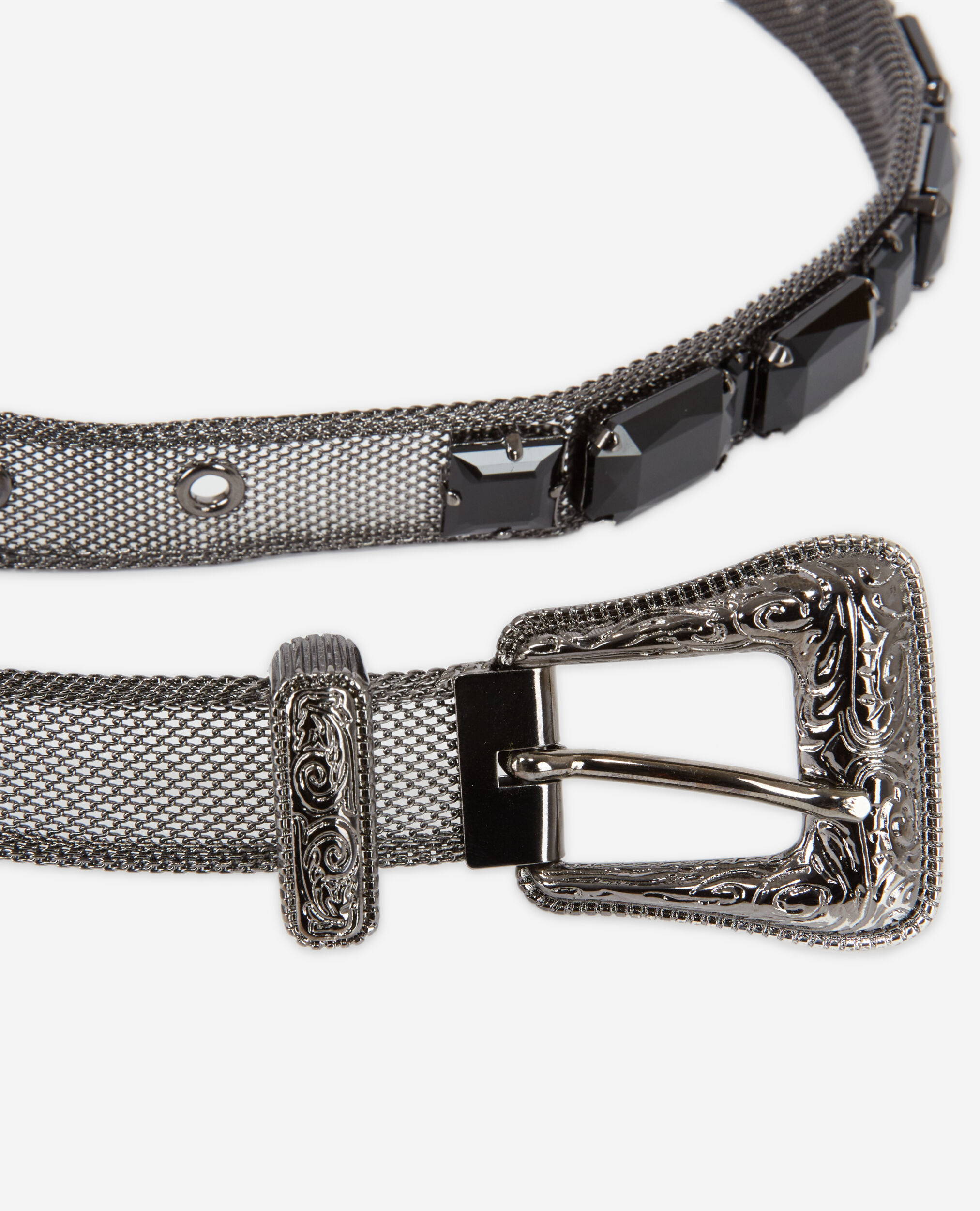 Black gemstone belt with western style buckle