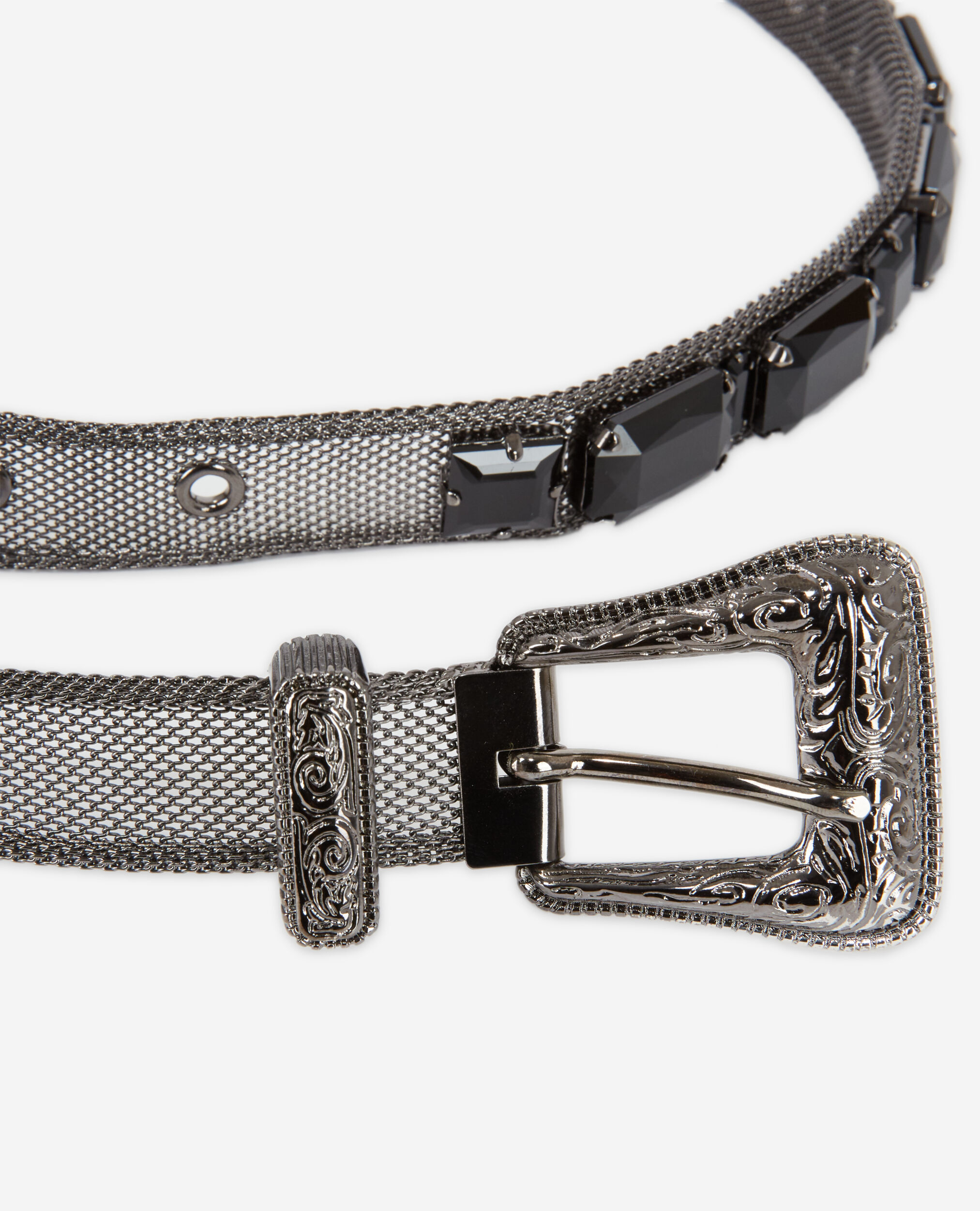 Black gemstone belt with western-style buckle, BLACK, hi-res image number null