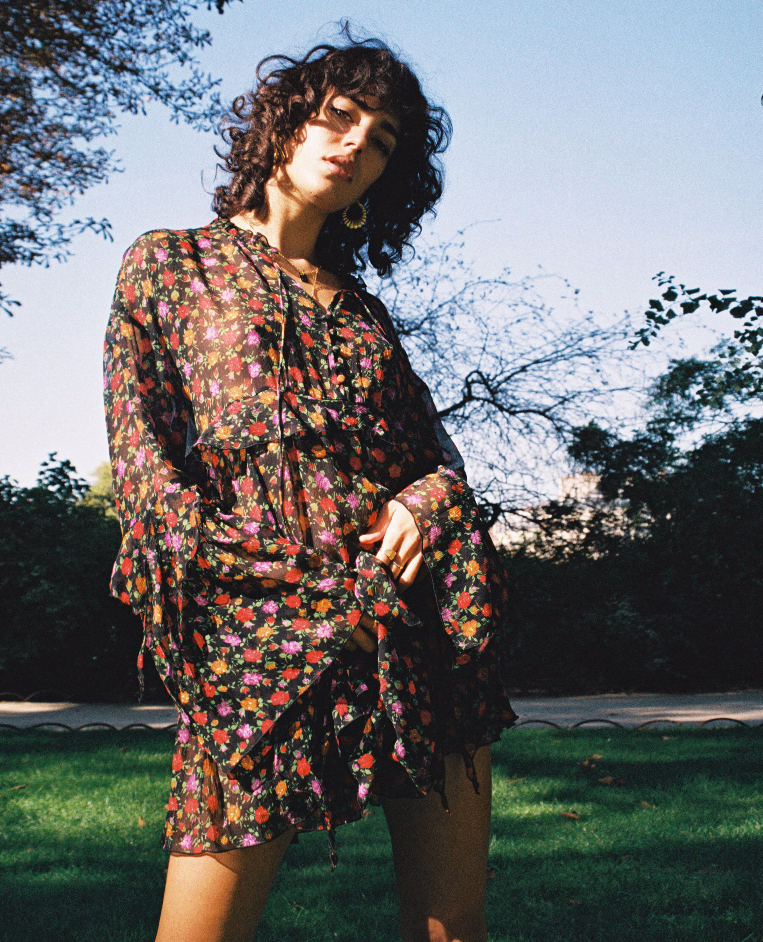 Robe soie multicolore imprime Floral Flowers
