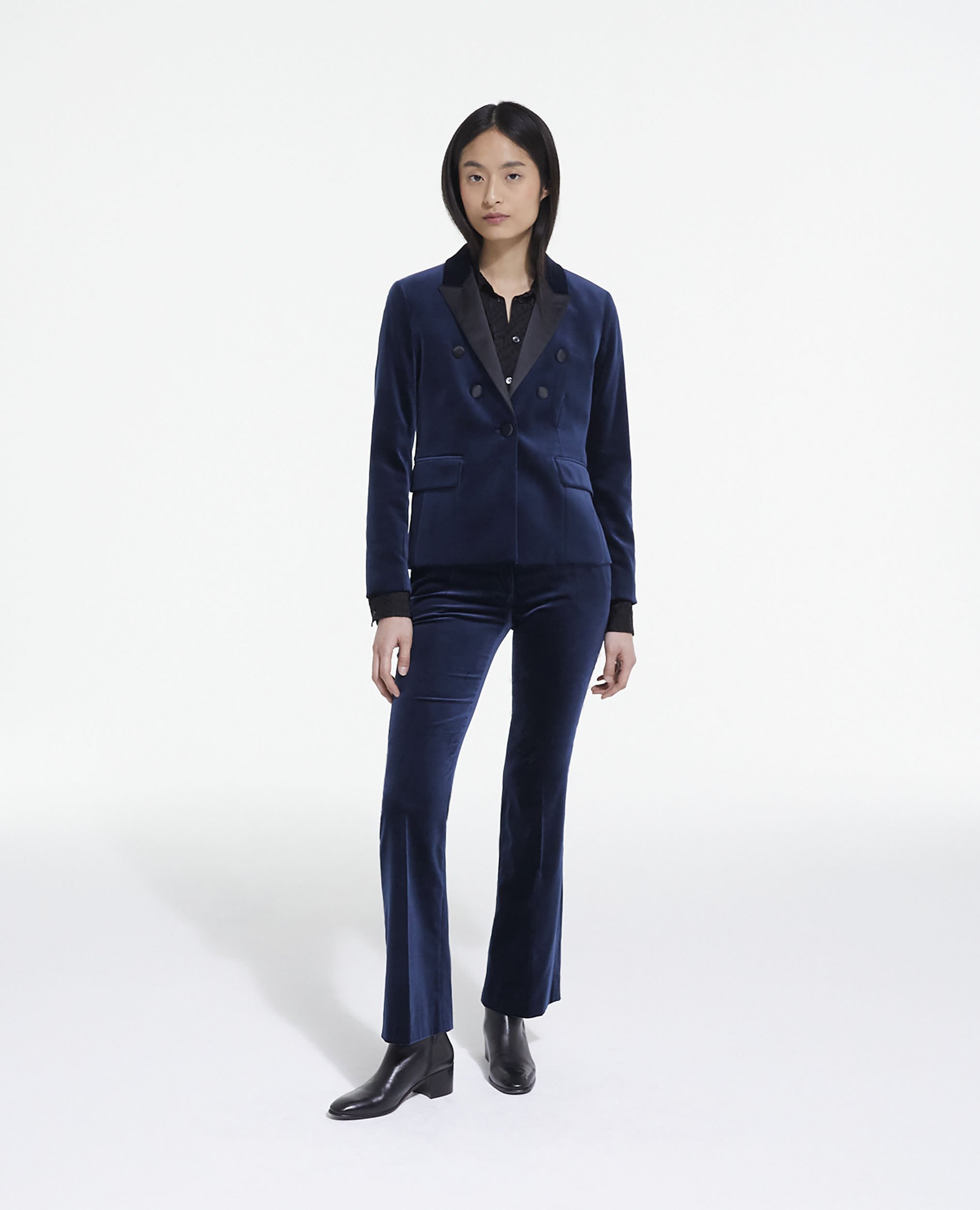 Womens navy velvet suit top