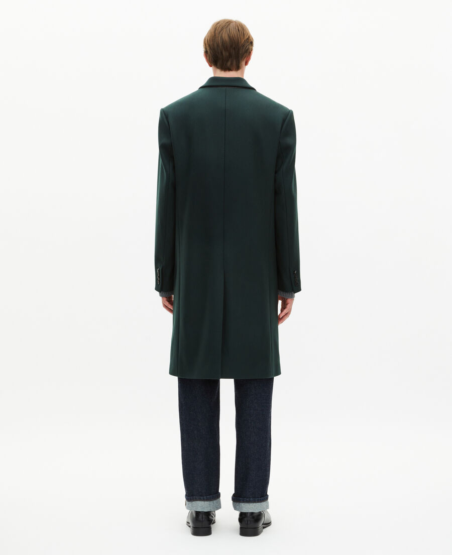 The Kooples MEN BOTTLE GREEN dark green leather lapel collar wool coat