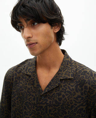 The Kooples MEN BLACK KAKI short-sleeved khaki leopard print shirt