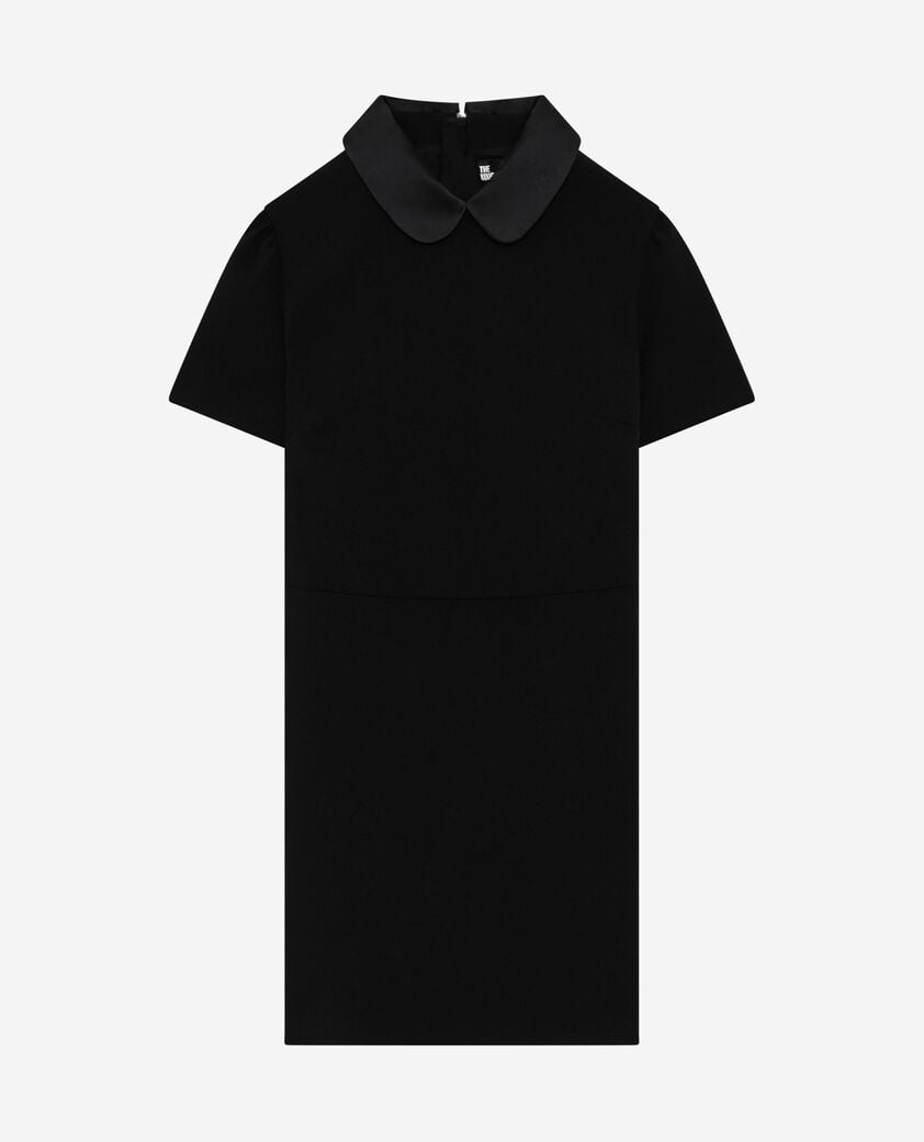 The Kooples F BLACK short dress with claudine collar in black satin
