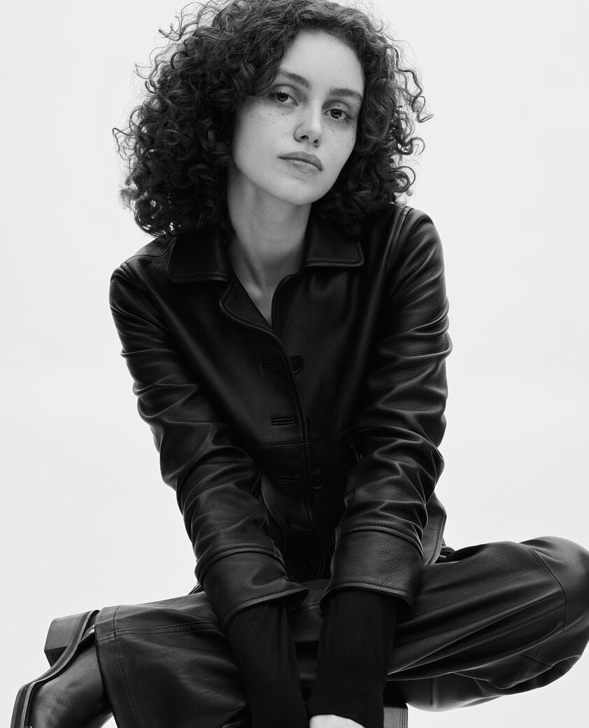 The Kooples FEMME BLACK blouson court en cuir noir