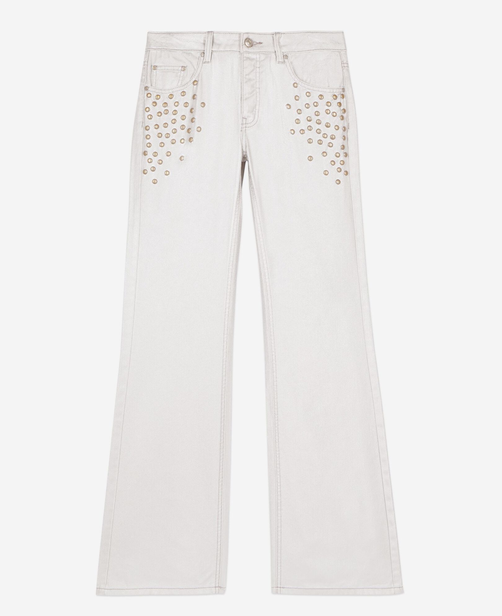 The Kooples MUJER 52 ARGENT VIEILLI CORNE vaqueros tachuelas rectos plateados
