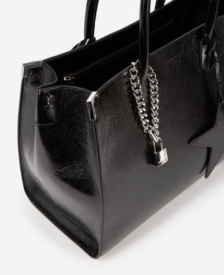 The Kooples WOMEN BLACK ming l tote bag in black cracked leather