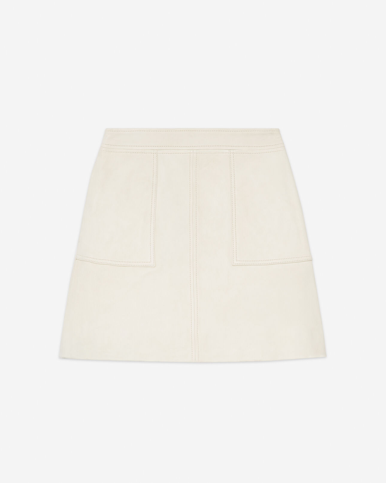 The Kooples FEMME WHITE jupe courte cuir écru détail de couture