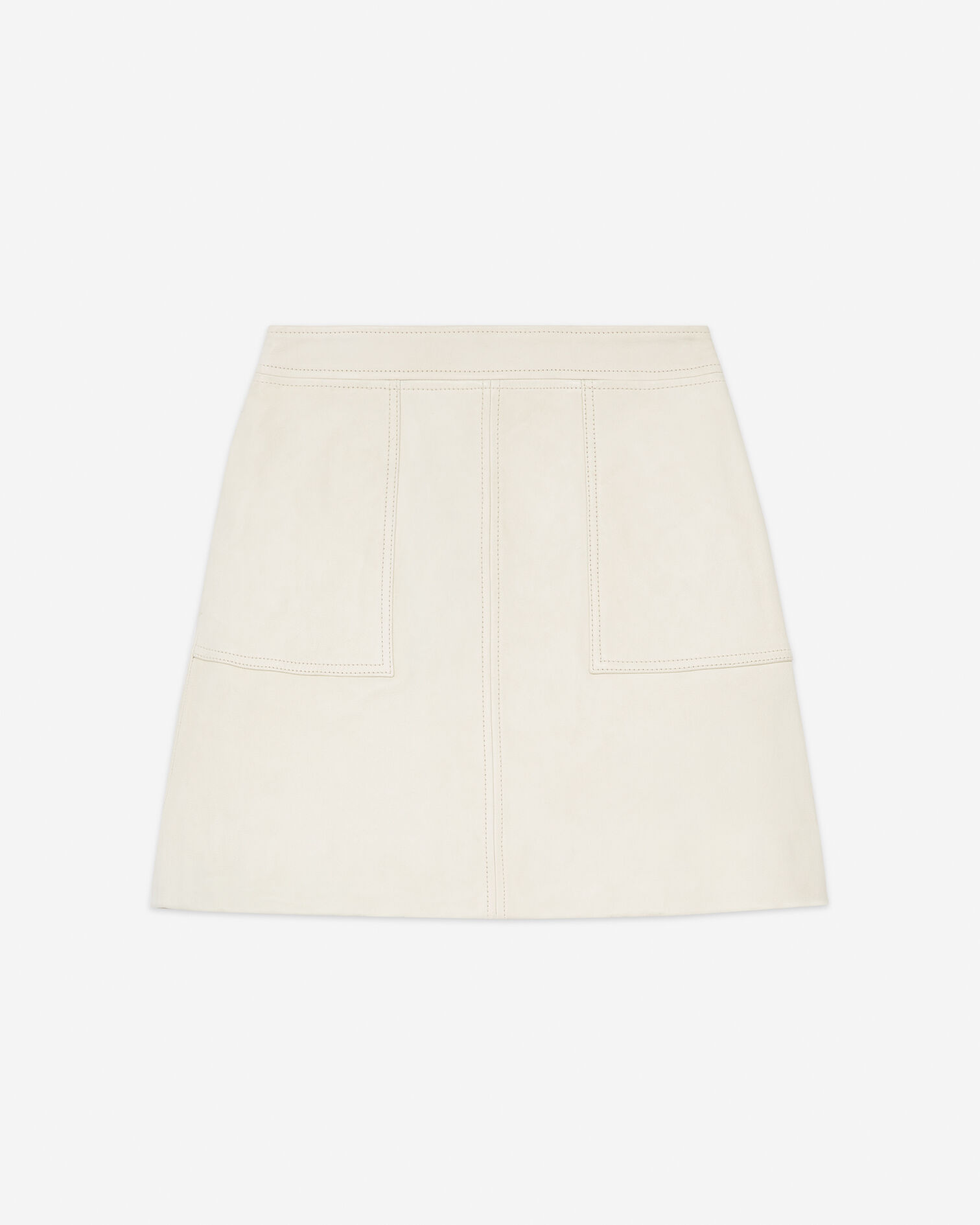 Jupe courte cuir écru détail de couture, WHITE, hi-res image number null