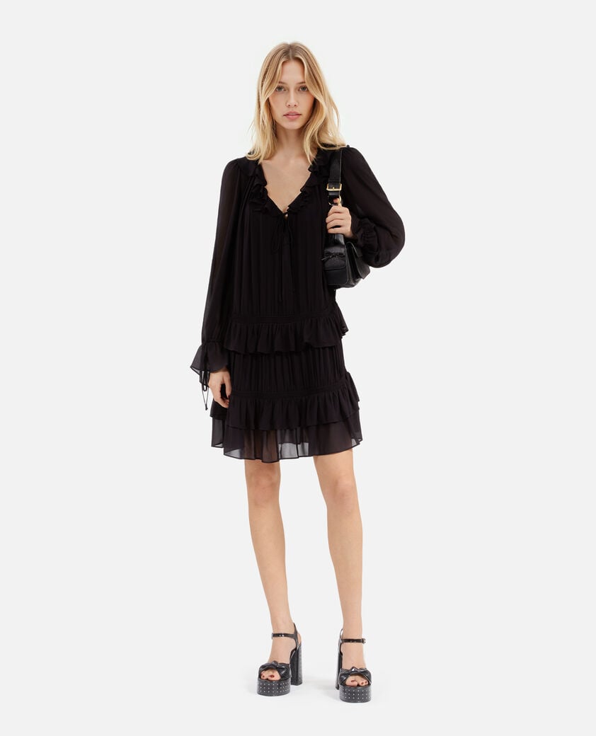 The Kooples MUJER BLACK STONE vestido negro corto con volantes