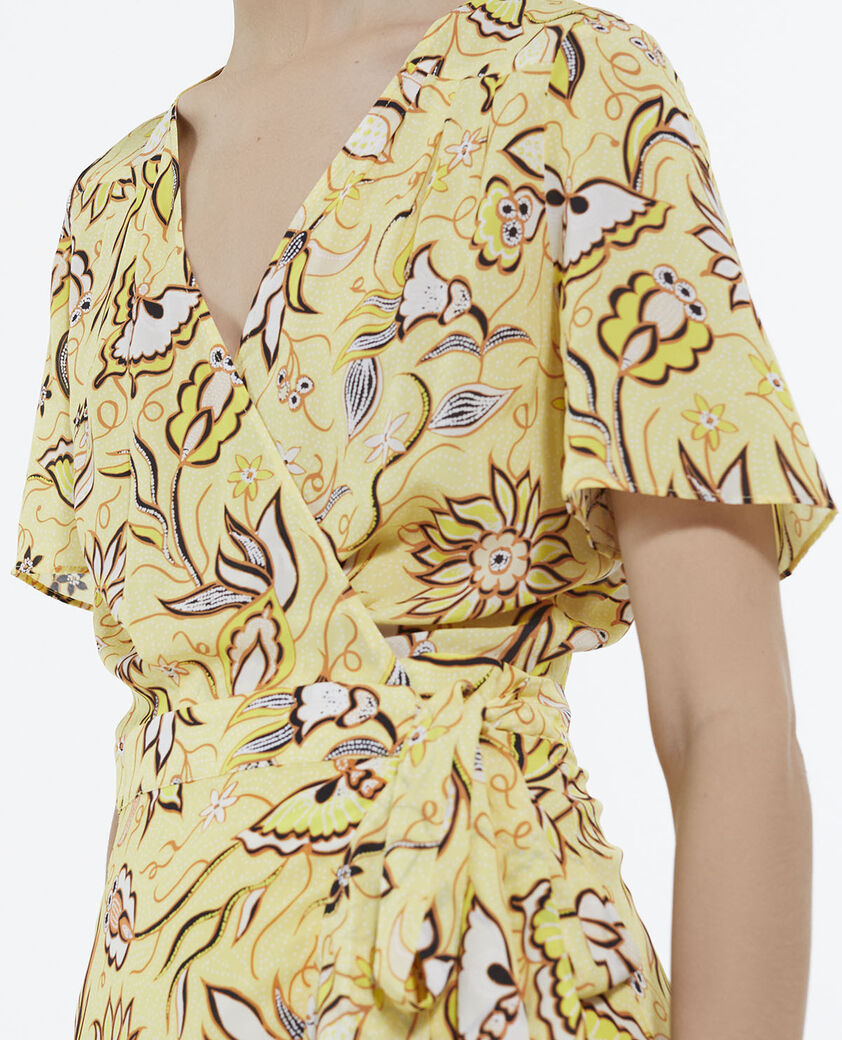 The Kooples WOMEN YELLOW long yellow wrap dress with floral motif