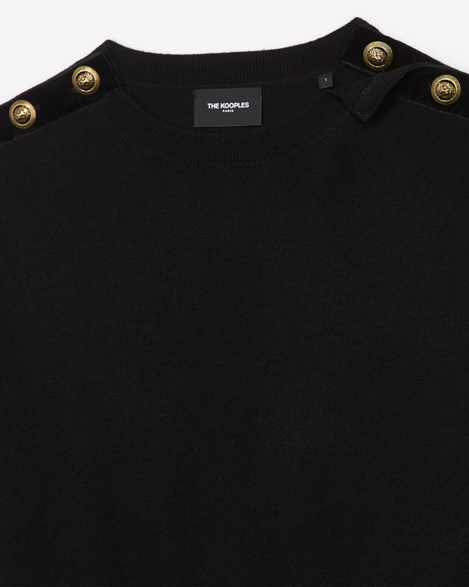 Black wool crew-neck sweater with pins, BLACK, hi-res image number null