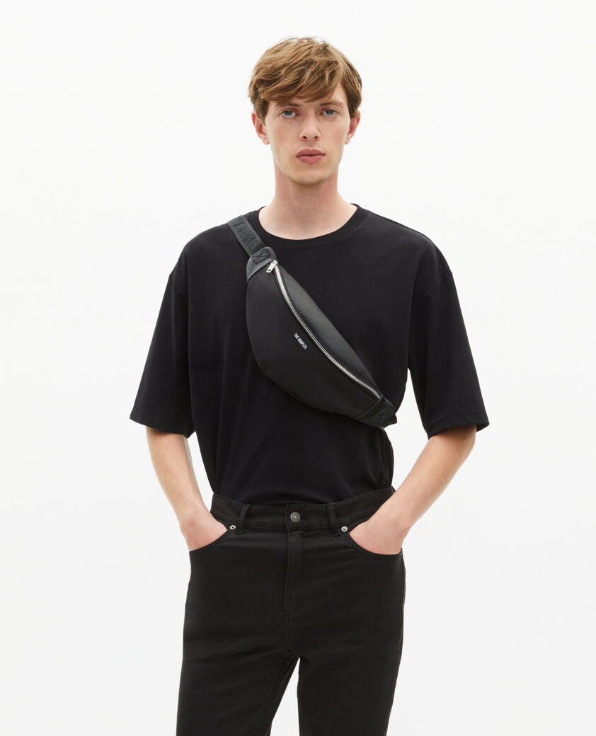 The Kooples HOMBRE BLACK banana de lona y piel granulada negra