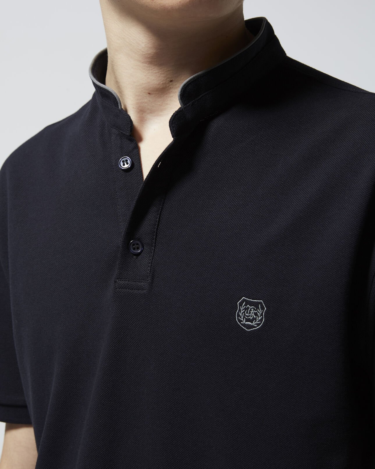 The Kooples HOMME DARK NAVY / DEEP MINT polo bleu marine col officier relaxed