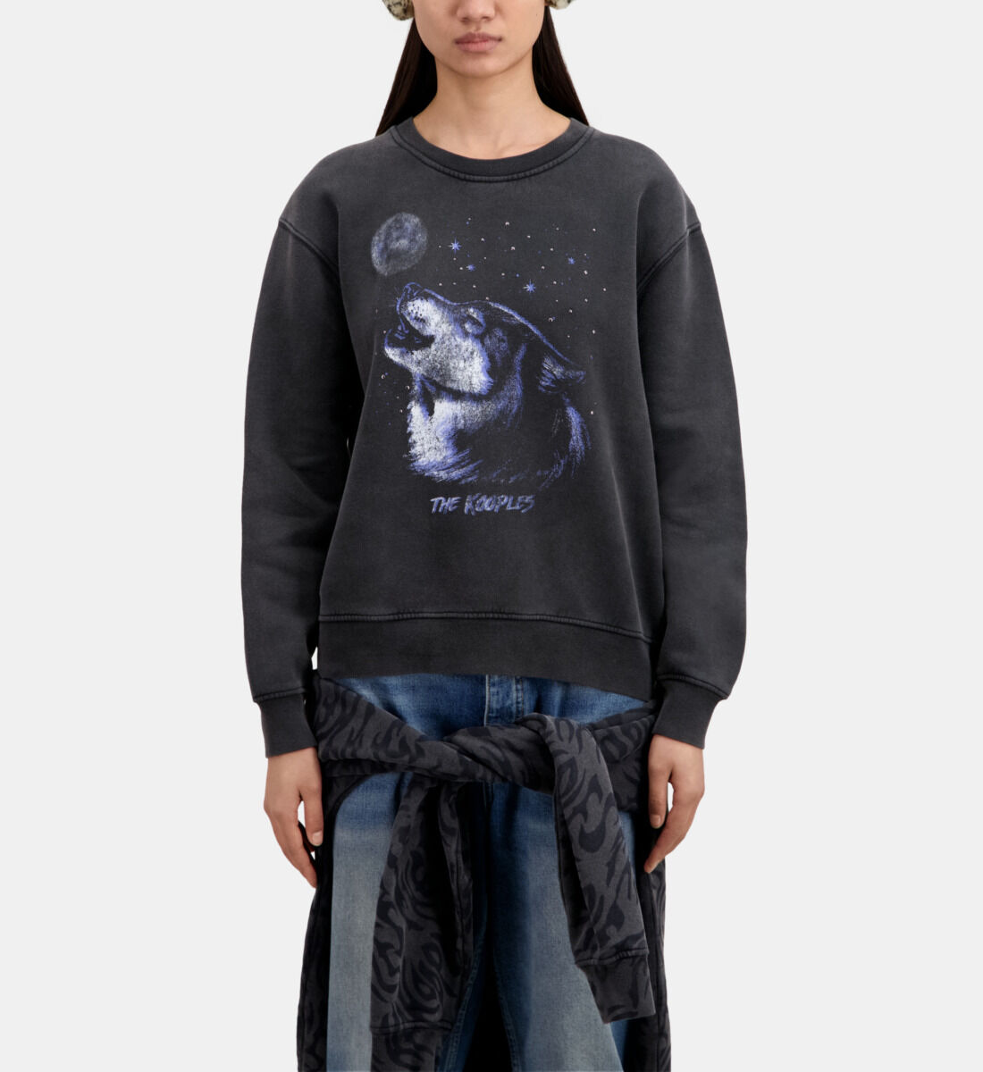 Women s Black sweatshirt with Wolf serigraphy