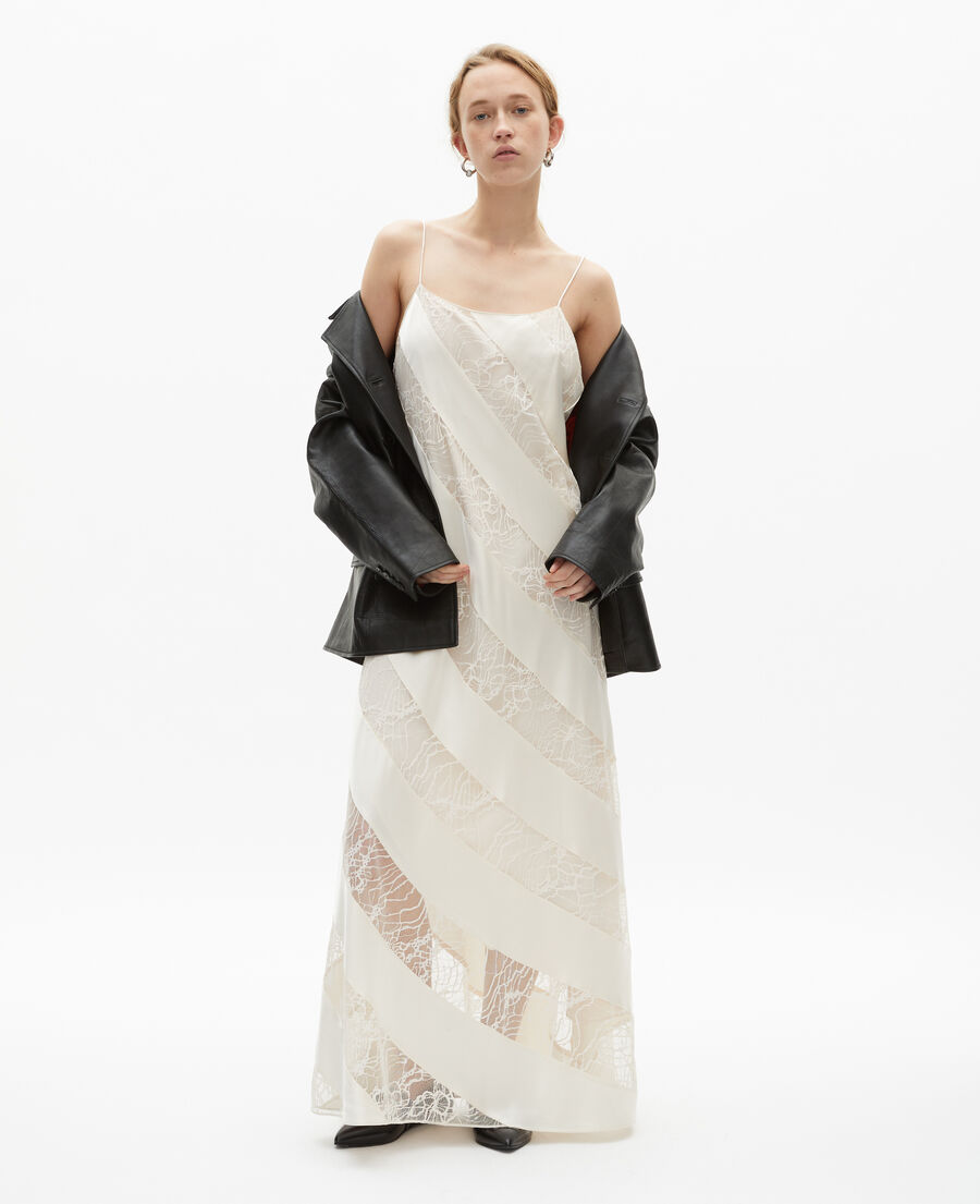 The Kooples DAMEN ECRU langes babydollkleid aus seide mit spitze in ecru | the kooples