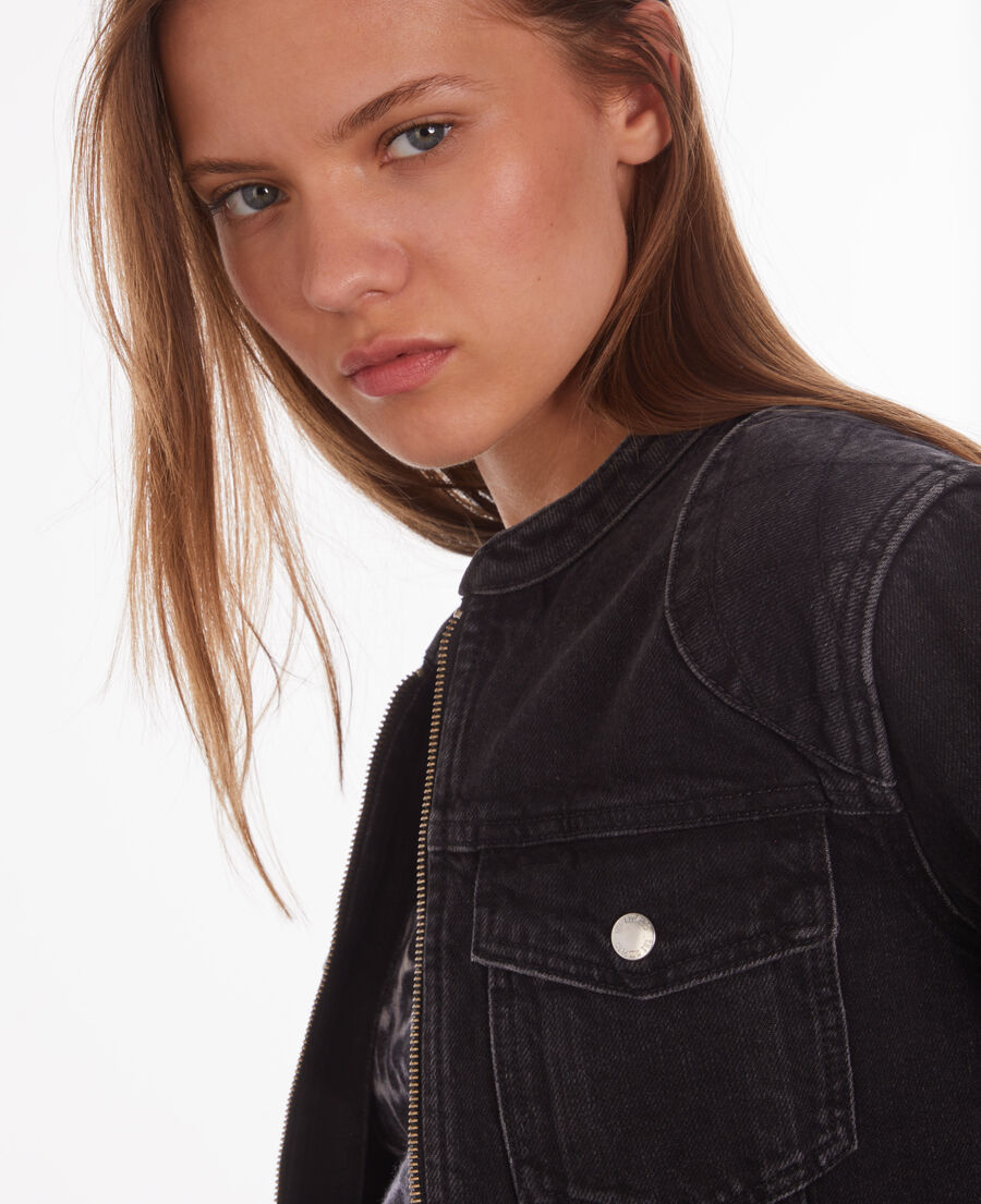 schwarze bikerjacke aus denim
