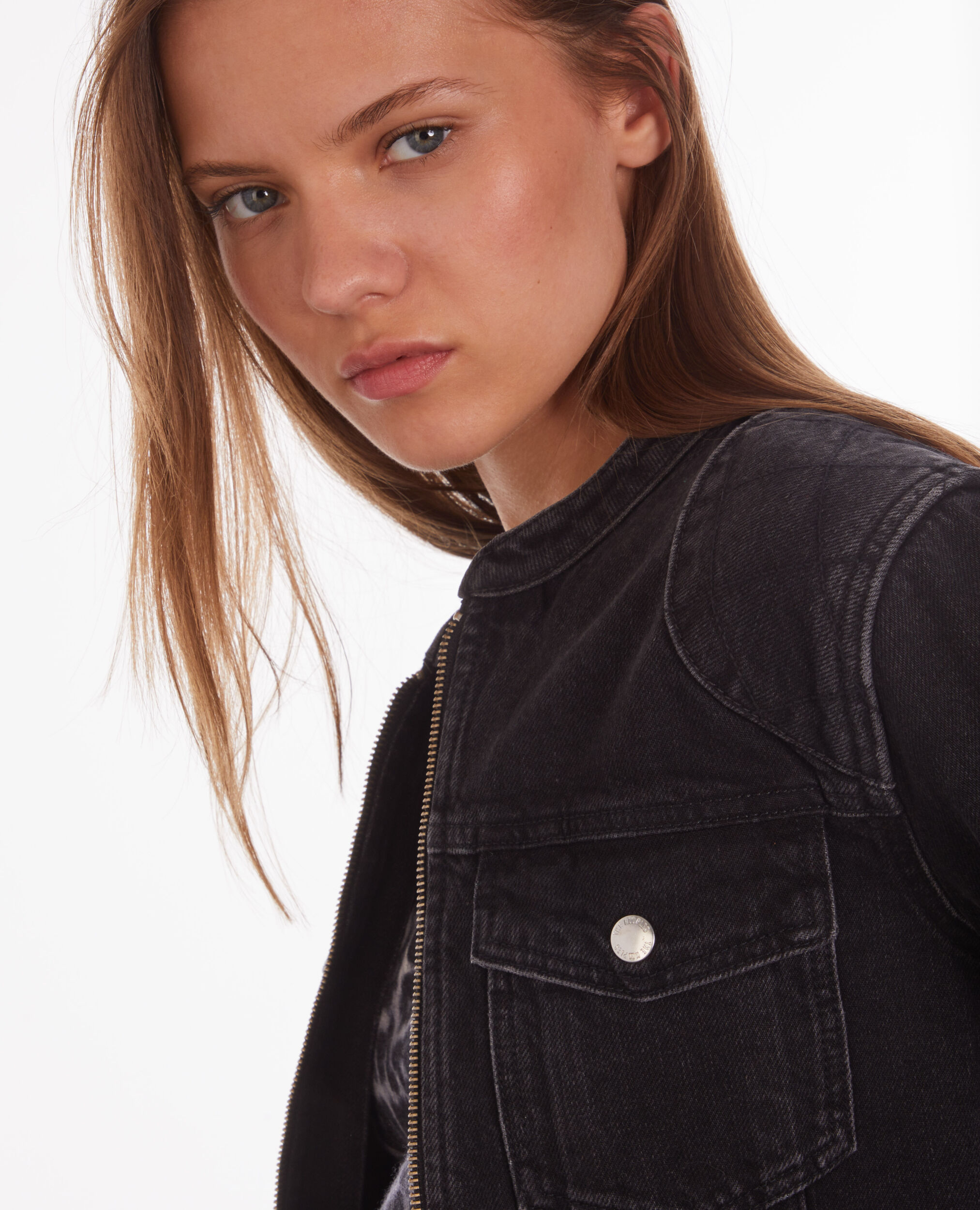 Schwarze Bikerjacke aus Denim, BLACK WASHED, hi-res image number null