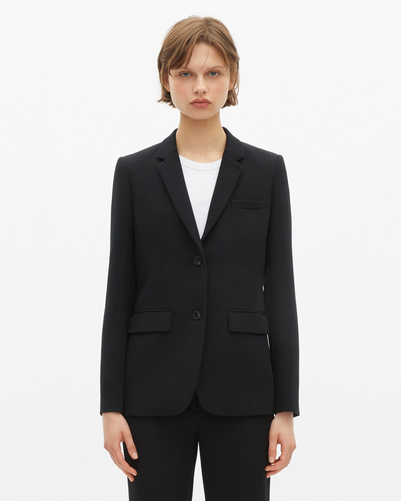 The Kooples DAMEN BLACK kostümjacke aus schwarzem krepp, strukturierter schnitt