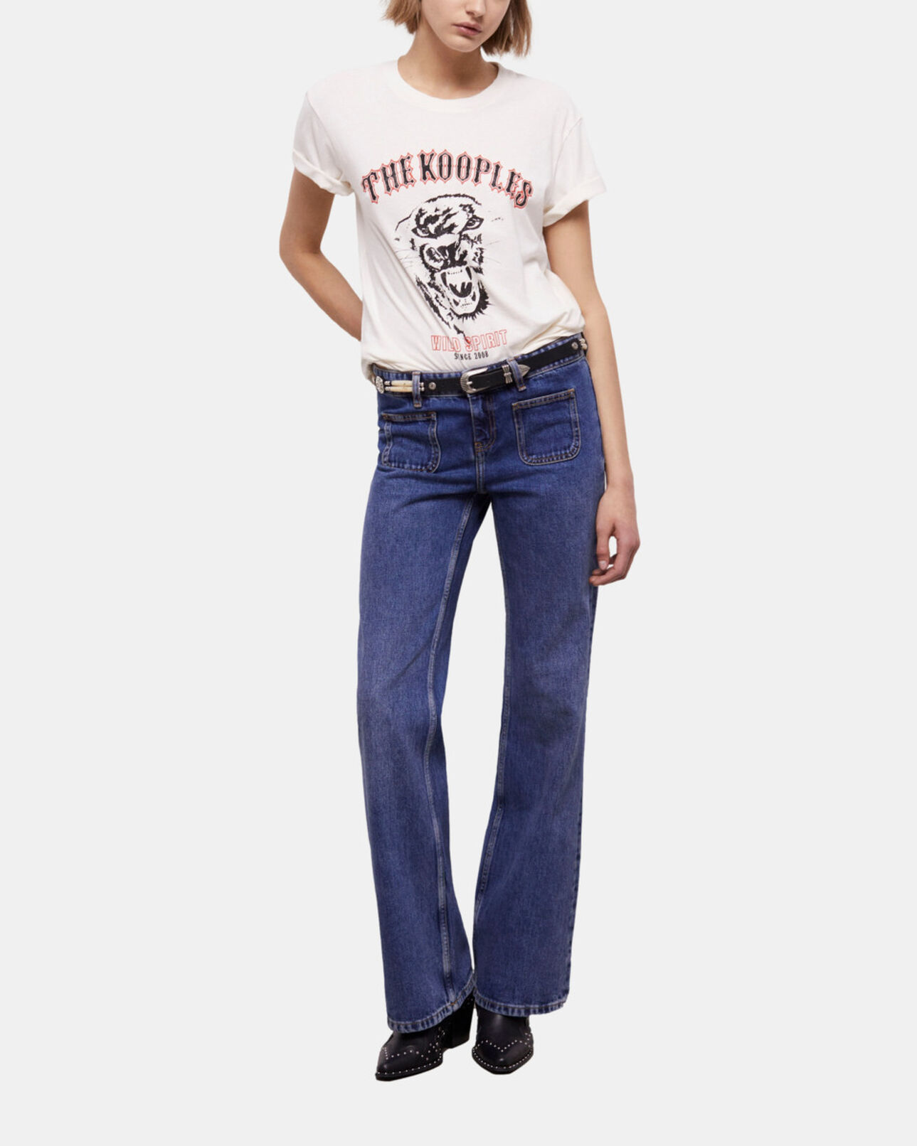 The Kooples WOMEN ECRU women's wild panther screen print ecru t-shirt