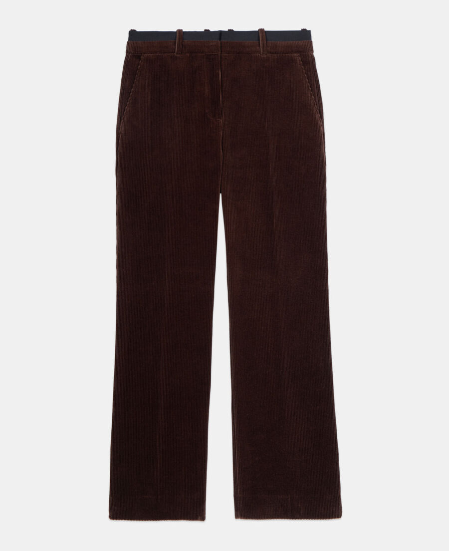 The Kooples FEMME BROWN pantalon tailleur droit en velours c&ocirc;tel&eacute; marron