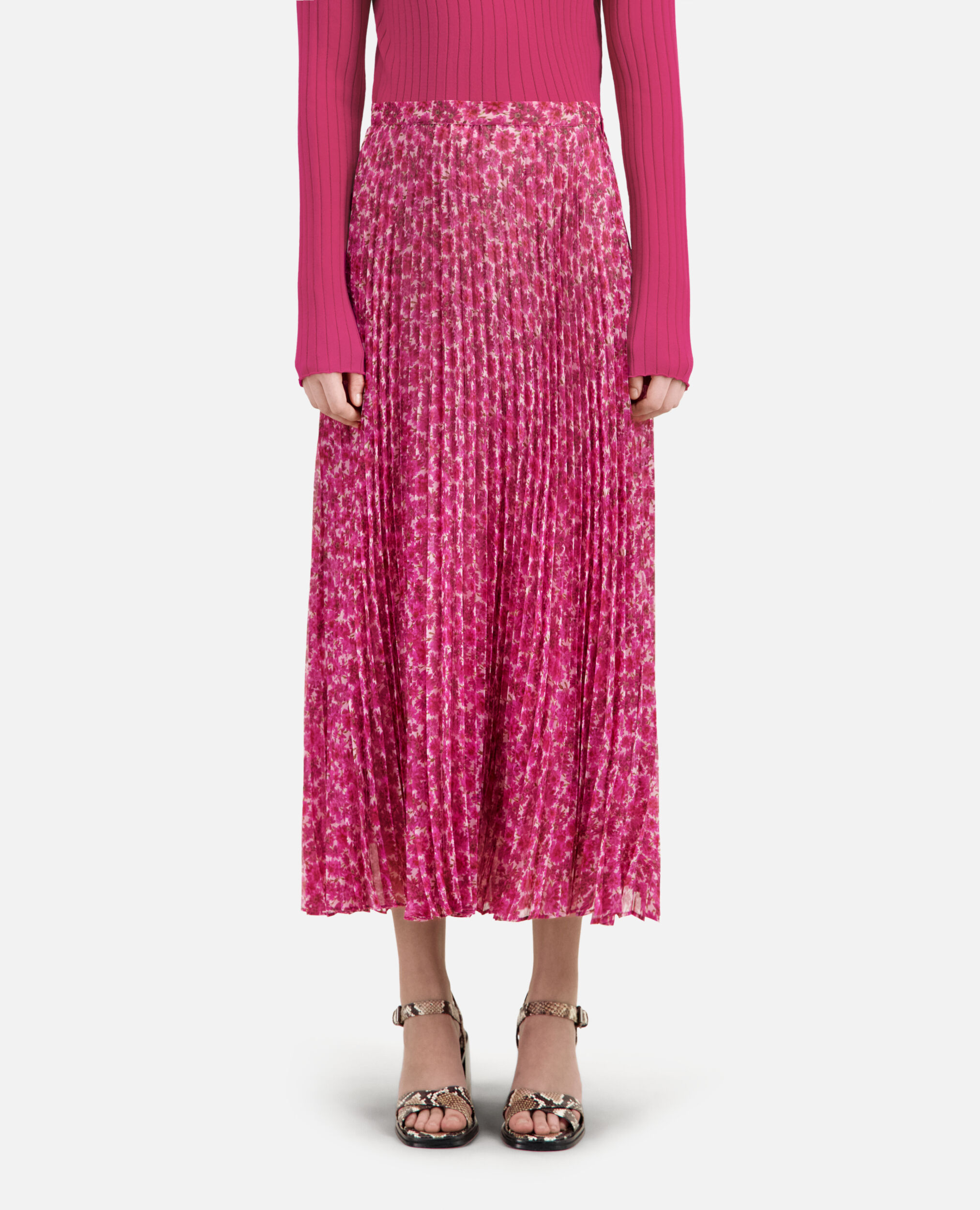 Printed pleated long skirt, PINK, hi-res image number null