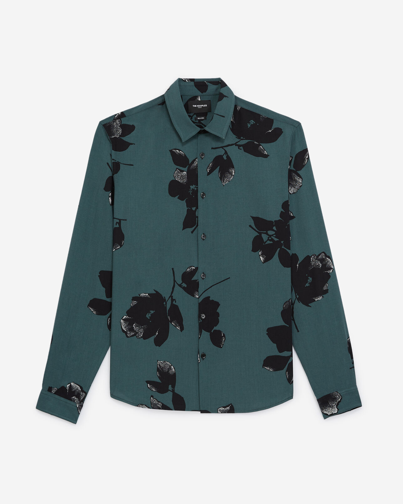 The Kooples MEN GREEN VEGETAL / NOIR flowing floral printed green shirt