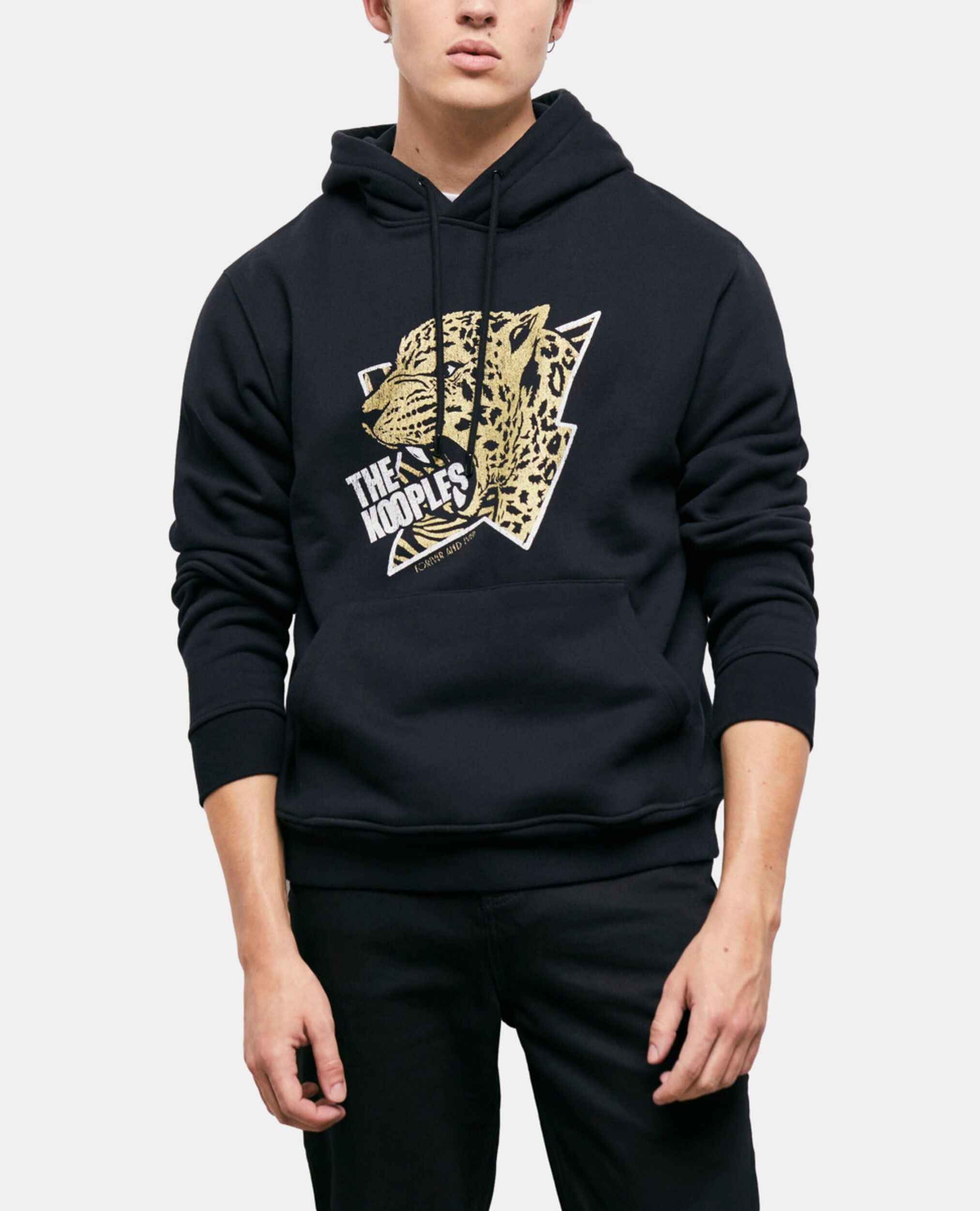 Kapuzensweatshirt mit Tiger-Siebdruck, BLACK-ANTIC GOLD, hi-res image number null