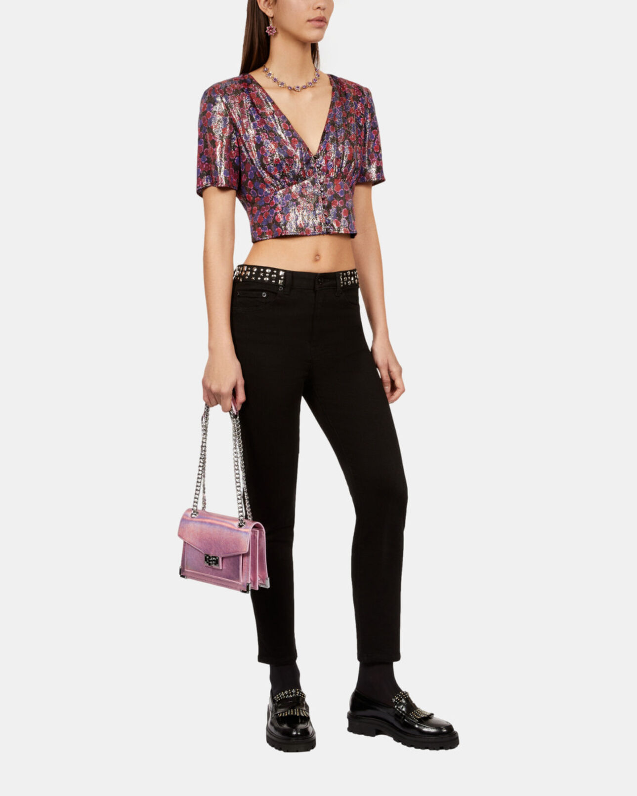 The Kooples FEMME SWEET PINK sac emily chaîne en cuir rose irisé