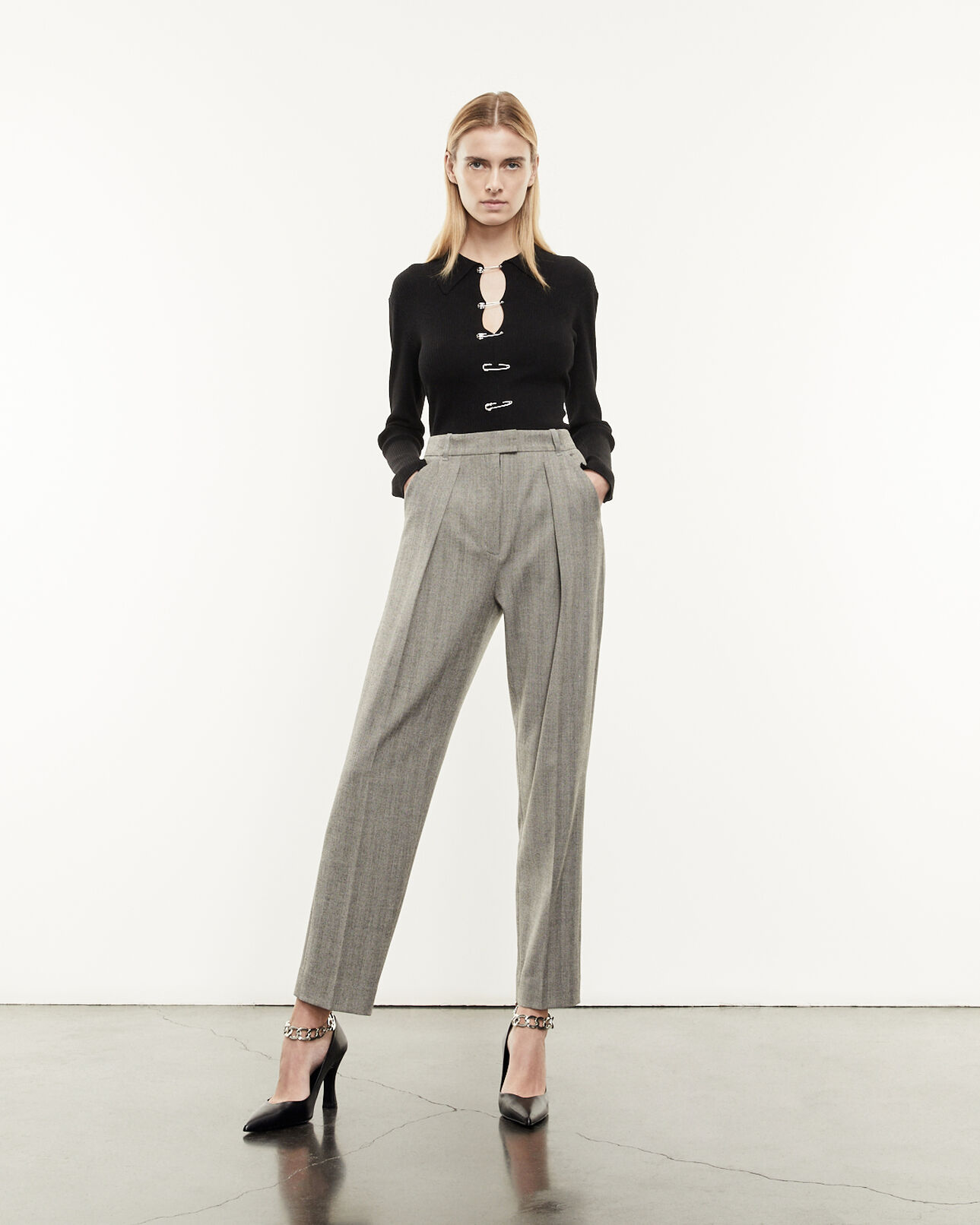 The Kooples FEMME GREY pantalon costume gris fluide à chevrons