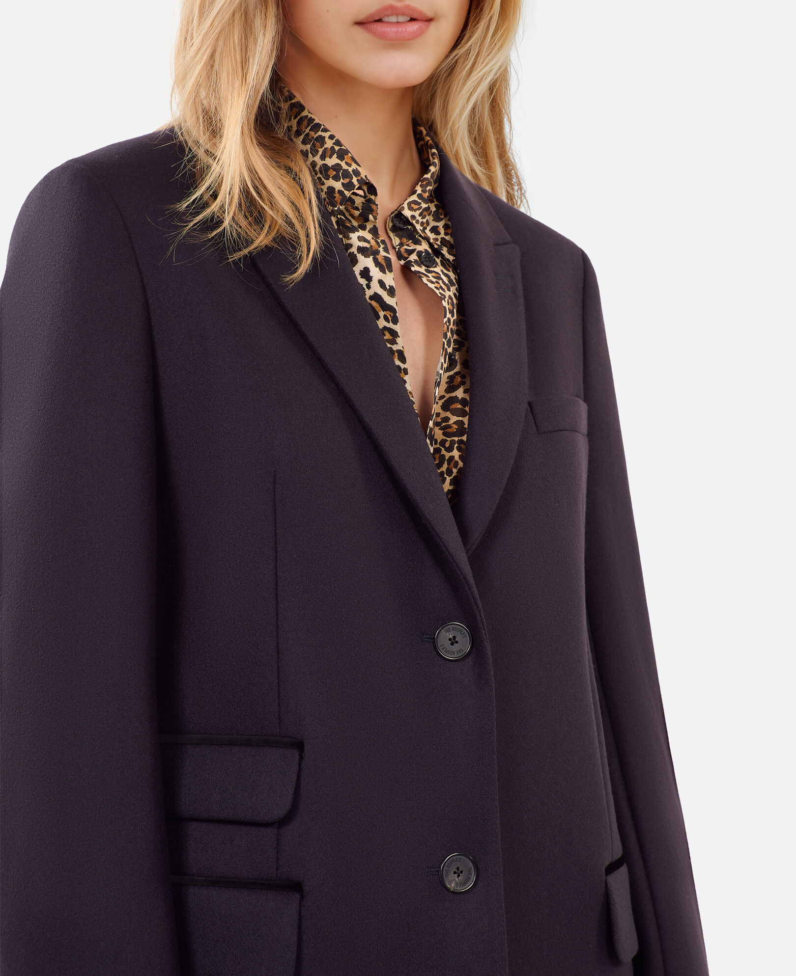 The Kooples WOMEN NAVY long navy blue wool-blend coat