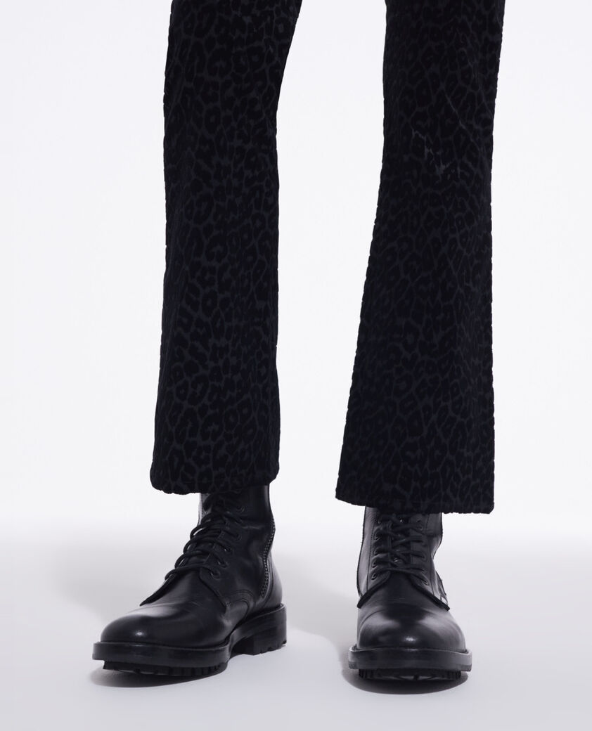 The Kooples WOMEN BLACK black velvet suit pants with leopard print