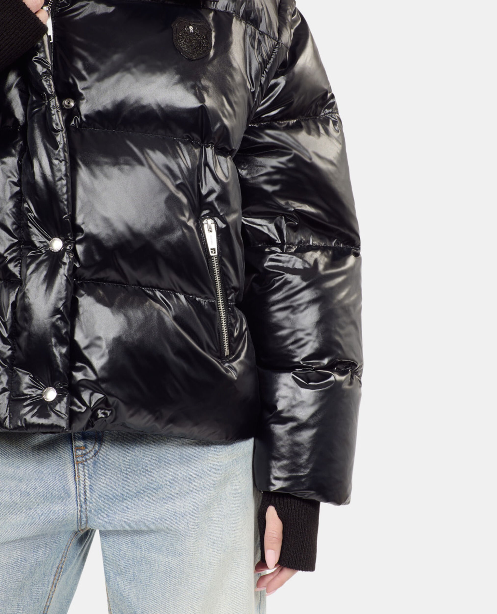 Black down jacket with detachable sleeves, BLACK, hi-res image number null