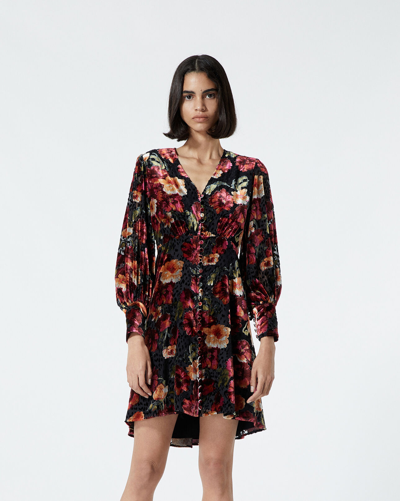 The Kooples FEMME MULTICOLOR robe courte velours imprimé fleurs