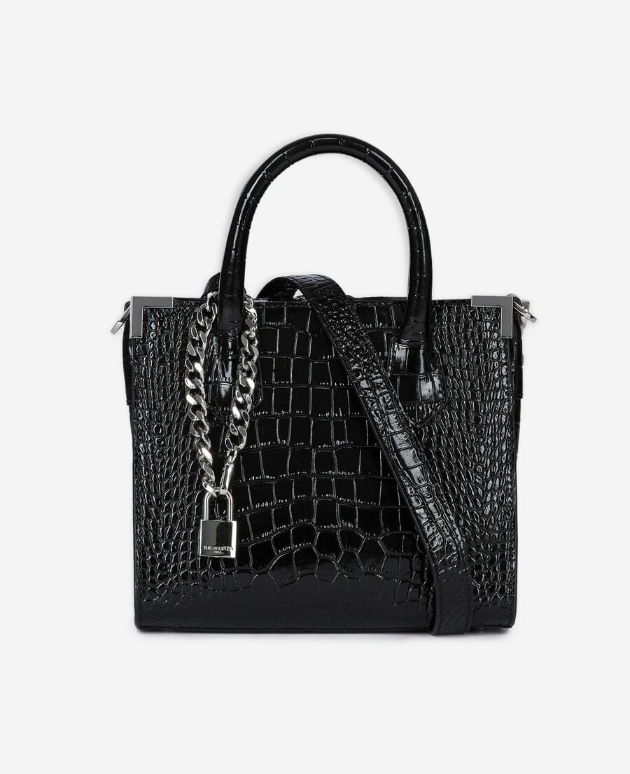 The Kooples WOMEN BLACK ming m bag in black crocodile-effect leather