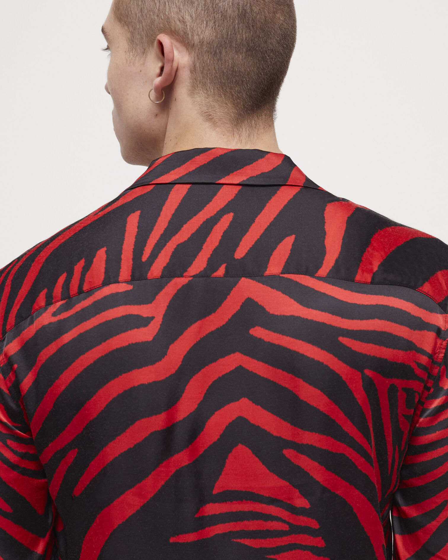 Red printed shirt with Hawaiian collar, BLACK - RED, hi-res image number null