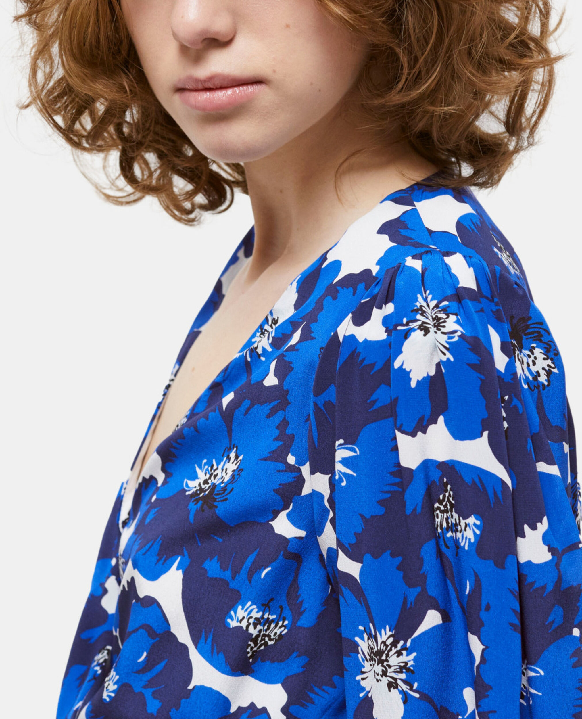 Short printed silk wrap dress, BLUE, hi-res image number null