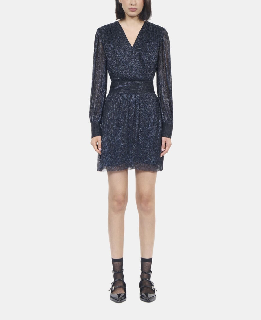 The Kooples DAMEN DARK NAVY kurzes, marineblaues kleid in metallic-jersey
