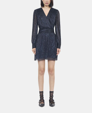 The Kooples DAMEN DARK NAVY kurzes, marineblaues kleid in metallic-jersey