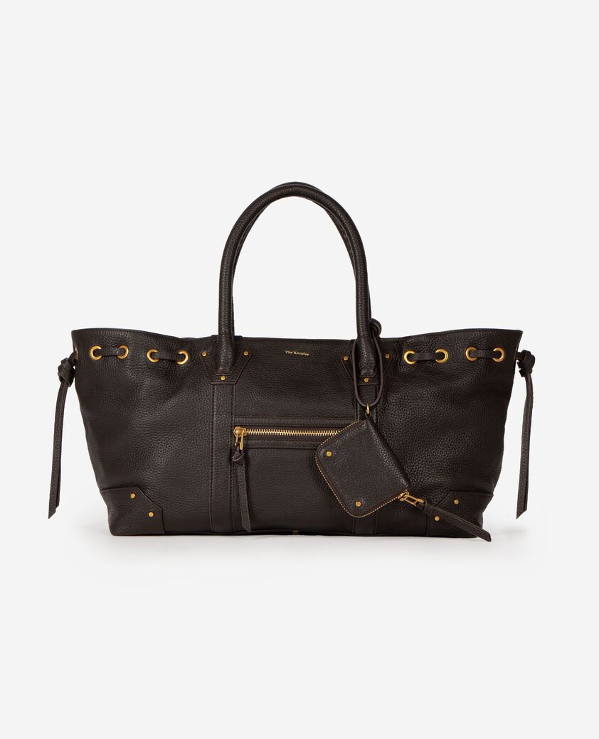 The Kooples DAMEN BROWN geraffte einkaufstasche aus genarbtem leder in braun