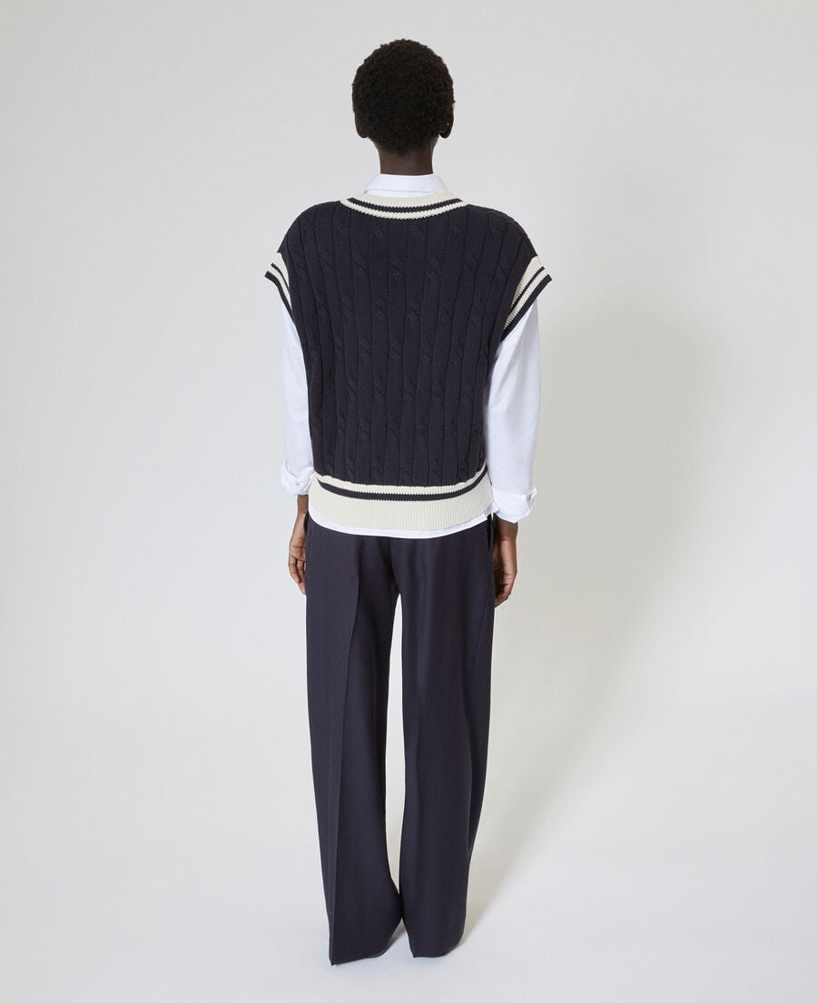 The Kooples FEMME NAVY ECRU pull sans manches en coton marine