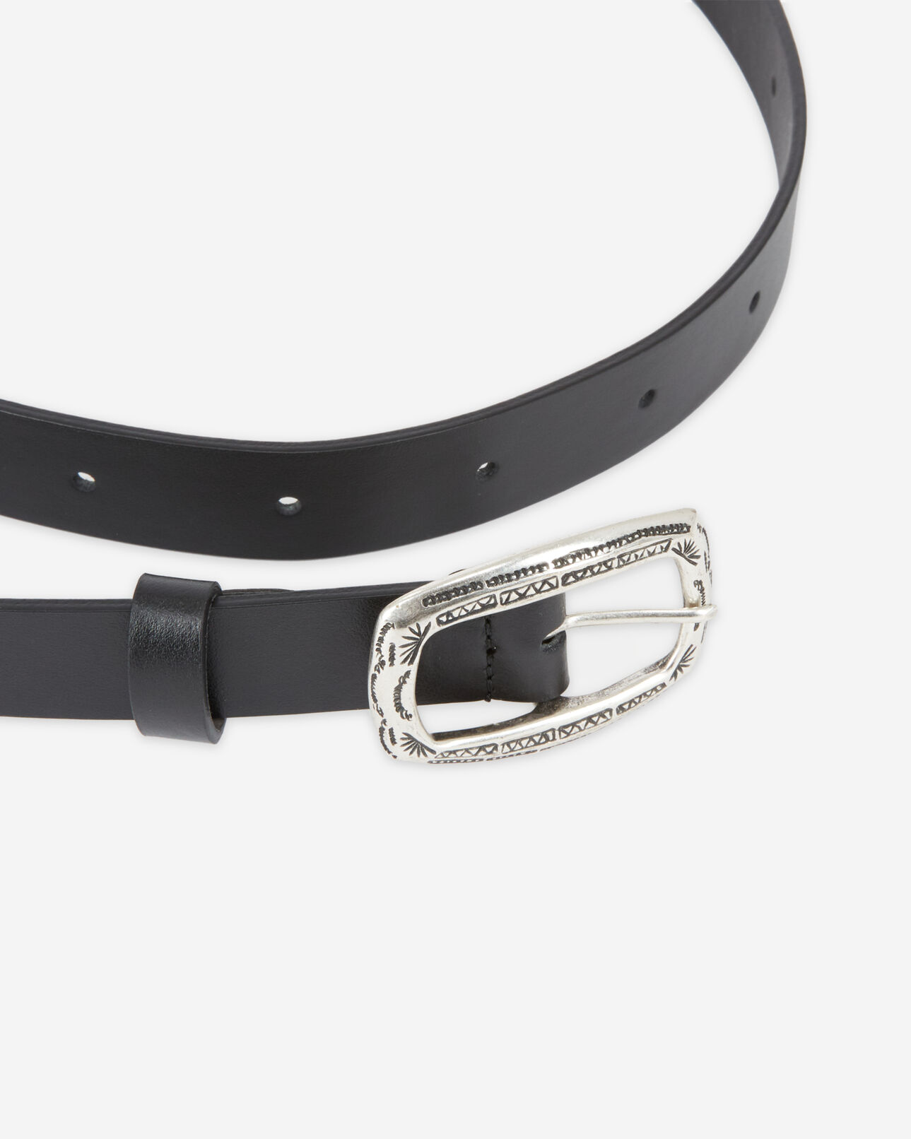 The Kooples MEN BLACK thin black leather belt with rectangular buckle