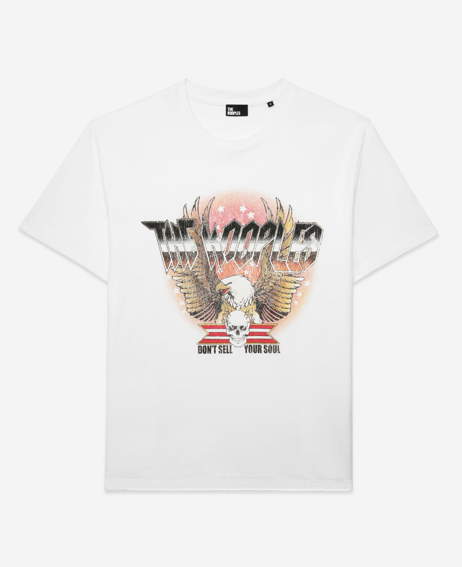 white t-shirt with rock eagle serigraphy