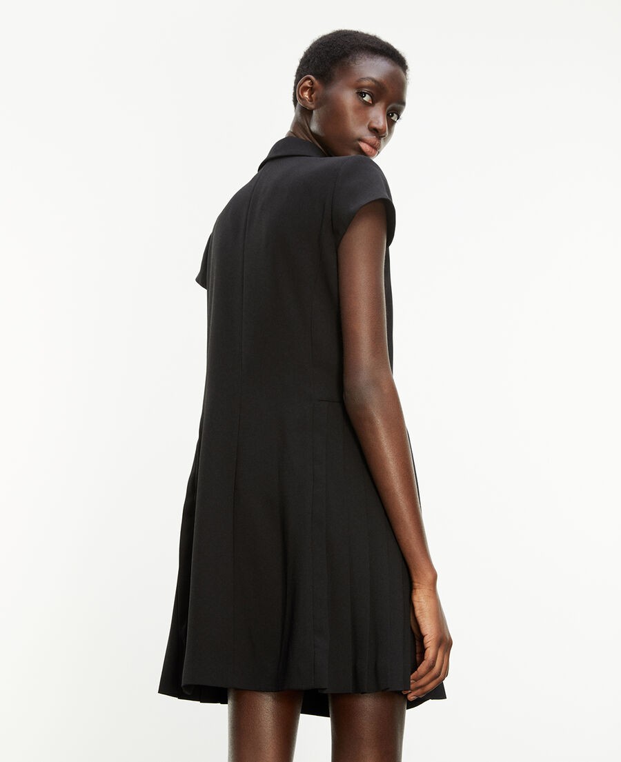 sleeveless short black dress with buttons