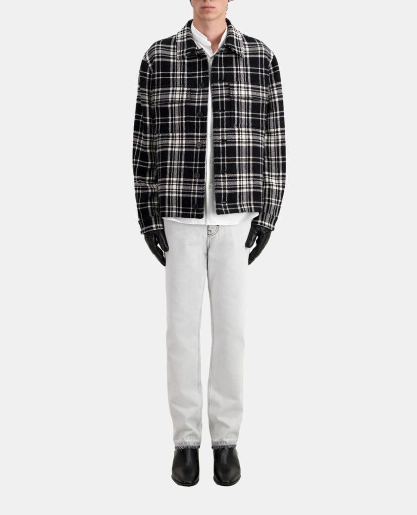 The Kooples HERREN BLACK WHITE blaue karierte hemdjacke aus wollmischung