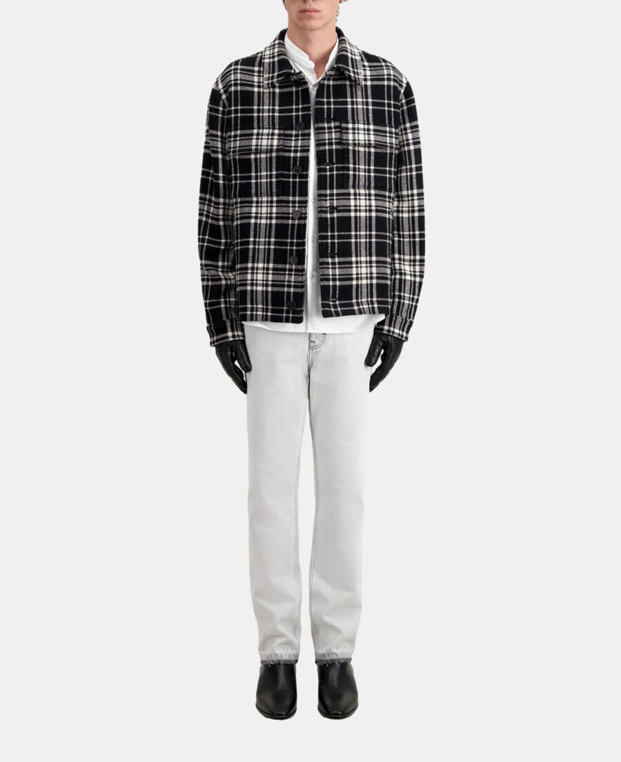 The Kooples HERREN BLACK WHITE blaue karierte hemdjacke aus wollmischung