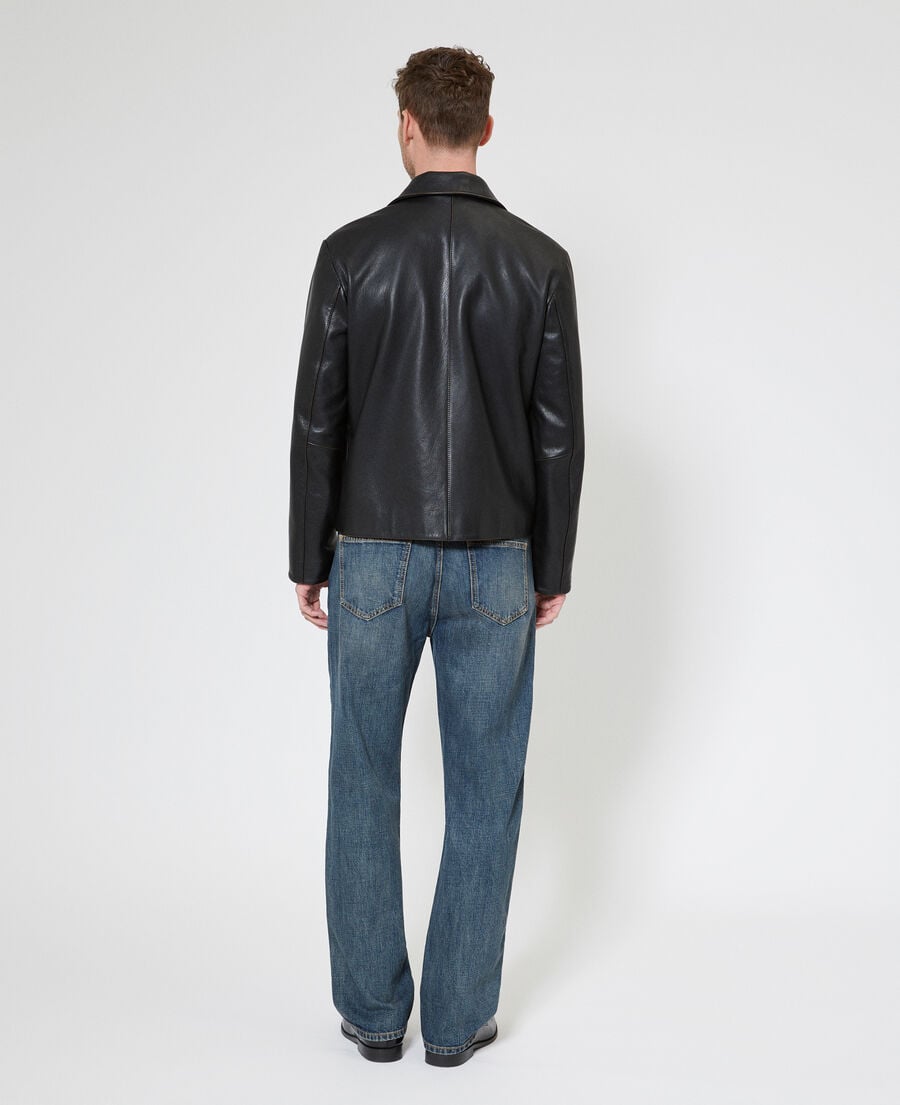 The Kooples MEN BLACK WASHED black leather jacket with tailored collar