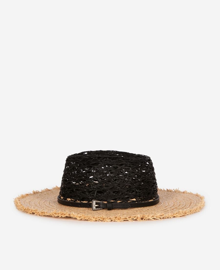 The Kooples FEMME BLACK - CREAM chapeau en raphia noir et beige